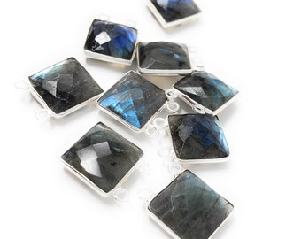 Labradorite Gemstone Connector, Sterling Silver Connectors, Wholesale Jewelry Findings for Jewelry Making, Jewelry Supplies, 17.5x13.5mm