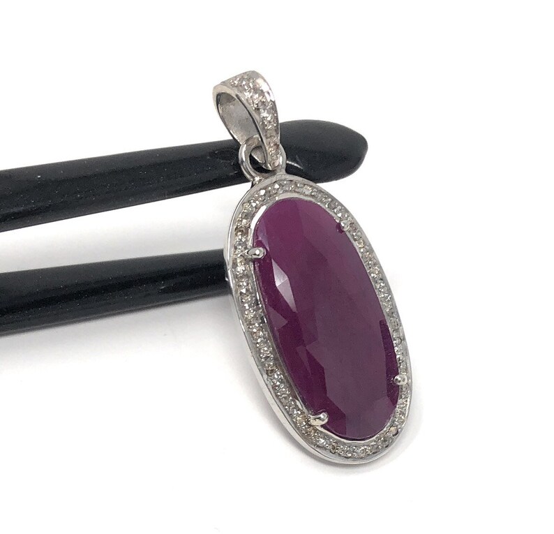 Genuine Ruby Jewelry Gifts for Her Natural Ruby Diamond Pendant Sterling Silver Pendant Pave Diamond Pendant Gemstone Pendant