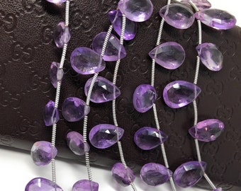 Natural Amethyst Gemstone Beads, Amethyst Briolette Beads, Jewelry Supplies for Jewelry Making, Bulk Wholesale Beads, 8" Strand