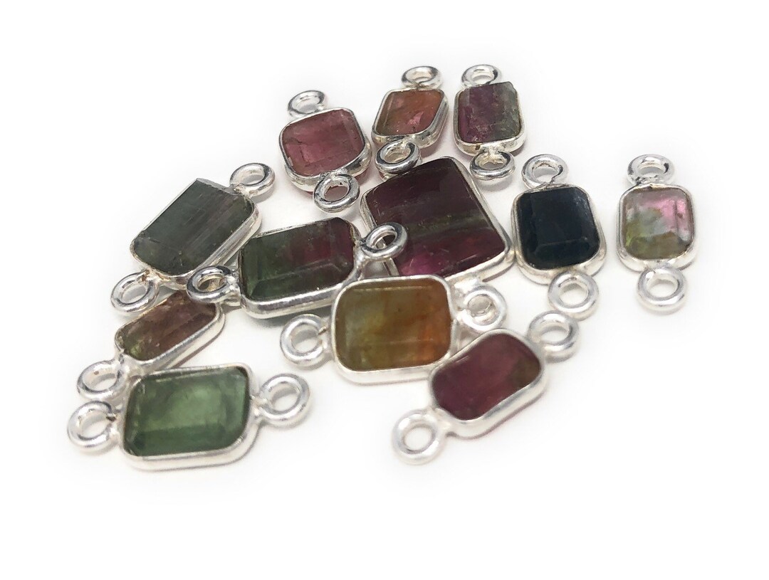 6 Pcs Tourmaline Connectors, Sterling Silver Gemstone Connectors