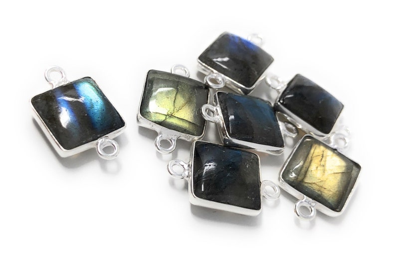 17.5x11mm Briolette Connectors 7 Pcs Labradorite Gemstone Sterling Silver Connectors Wholesale Jewelry Findings for Jewelry Making