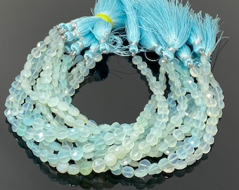 Aqua Chalcedony Faceted Coin Beads, Gemstone Beads, Jewelry Supplies Wholesale Bulk Beads, 6mm -6.5mm, 8" Strand