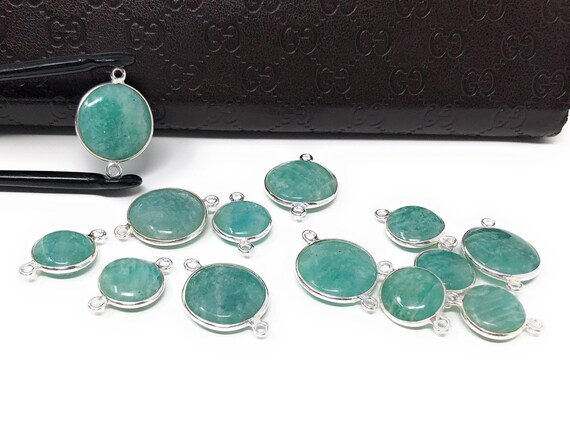Sterling Silver Connectors Natural Amazonite Gemstone Connector Jewelry Suppli 