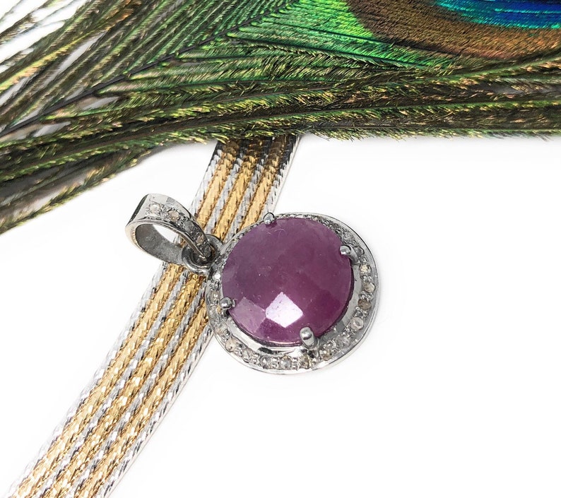 Sterling Silver Pink Sapphire Diamond Pendant Gifts for Her Gemstone Pendant Natural Sapphire Gemstone Jewelry Pave Diamond Pendant