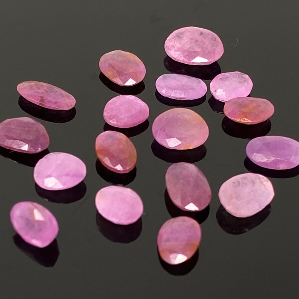 17 Pcs Natural Pink Sapphire Rose Cut Cabochons, Loose Gemstones, Ring Stones, 8x6mm - 11x9mm