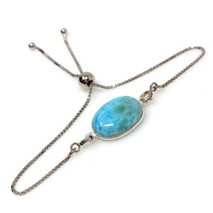 Larimar Gemstone Bracelet, Sterling Silver Adjustable Bracelet, AAA Quality Dominican Republic Larimar Bracelet, Gifts for Her
