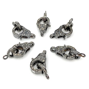 Pave Diamond Clasp, Sterling Silver Lobster Clasp with Diamond Bail, Double Sided Diamonds, 17.5mm x 11mm
