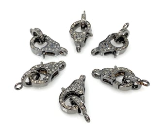 Pave Diamantverschluss, Karabinerverschluss aus Sterlingsilber mit Diamantschlaufe, doppelseitige Diamanten, 17,5 mm x 11 mm