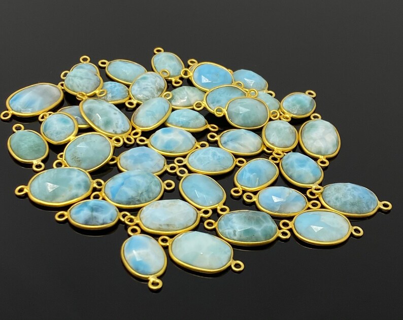 10 Pcs Larimar Connectors Gemstone Connectors DIY Jewelry Making Bulk Wholesale Jewelry Supplies 14K Gold Plated over Sterling Silver