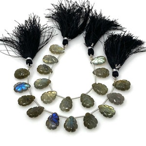 10 Pcs Labradorite Carved Gemstone Beads, Labradorite Flower Carving Pear Shape Beads for Jewelry Making, 14x10mm