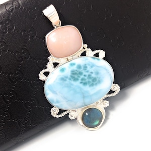 Larimar Pendant, Labradorite Pendant, Pink Opal Pendant, Gemstone Pendant, Silver Jewelry Gifts for Her, Bohemian Jewelry
