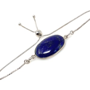 Lapis Lazuli Gemstone Bracelet, Sterling Silver Bolo Bracelet, AAA Quality Lapis Lazuli Bracelet, Gifts for Her