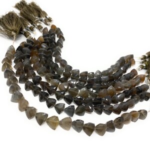 8" Gray Brown Moonstone Gemstone Beads, Gray Moonstone Trillion Shape Briolette Beads, Wholesale Bulk Beads, 8mm-10mm