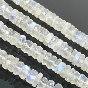 Rainbow Moonstone Heishi Beads, Blue Flash Rainbow Moonstone Gemstone Faceted Tyre Beads, Jewelry Supplies, Wholesale Bulk Beads, 16” Strand