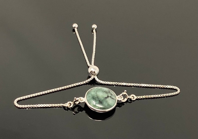 Birthstone Bracelet Gifts for Her Sterling Silver Adjustable Bolo Bracelet Natural Emerald Gemstone Bracelet