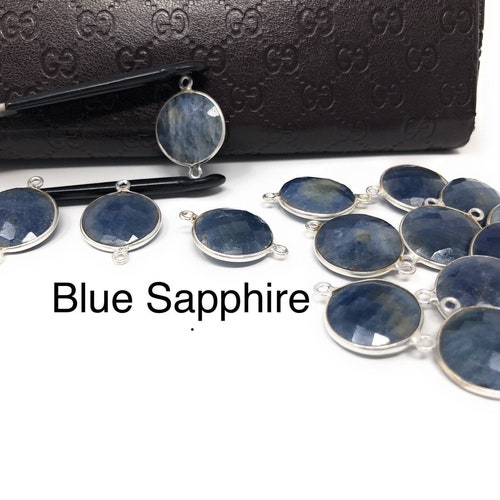 10 Pcs shops Natural Sapphire Gemstone Connectors, Bulk Wholesale Jewelry Supplies , Sterling Silver Jewelry Findings, 22x16.5mm