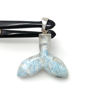 16g Larimar Mermaid Tail Pendant, Sterling Silver Pendant, Bohemian Jewelry, Larimar Whale Tail Pendant