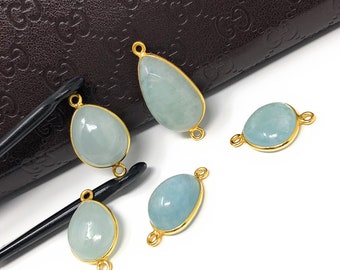 Natural Aquamarine Connectors, Gold Plated Sterling Silver Gemstone Connectors, Jewelry Findings, Jewelry Supplies for Jewelry Making, 1 pc