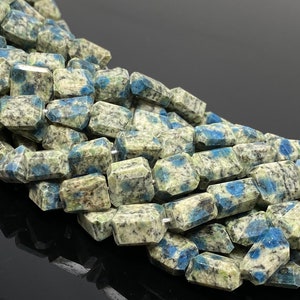 Rare Natural K2 Jasper Gemstone Beads, K2Nite Azurite Granite Faceted Nugget Beads, Jewelry Supplies, 10x7mm - 13x10mm, 10”Strand