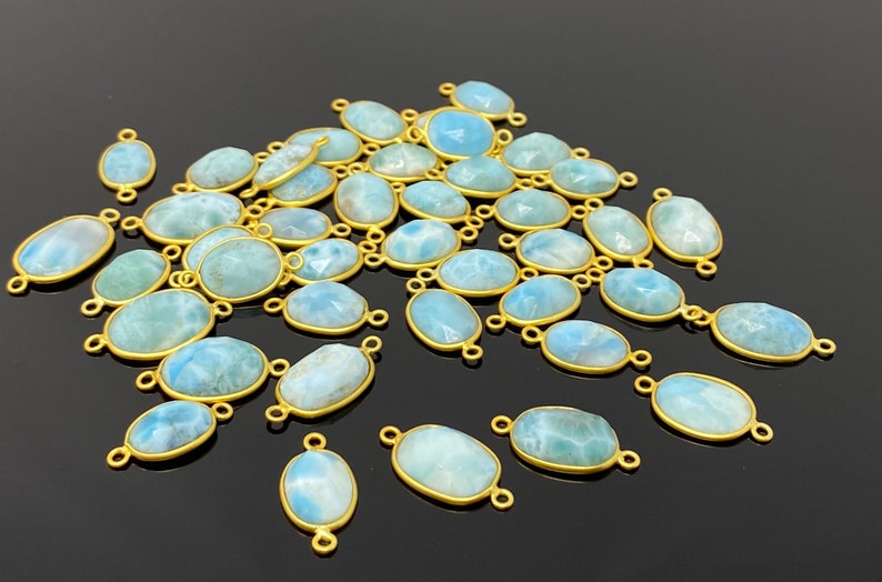 10 Pcs Larimar Connectors Gemstone Connectors DIY Jewelry Making Bulk Wholesale Jewelry Supplies 14K Gold Plated over Sterling Silver