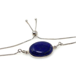 Lapis Lazuli Gemstone Bracelet, Sterling Silver Bolo Bracelet, AAA Quality Lapis Lazuli Bracelet, Gifts for Her