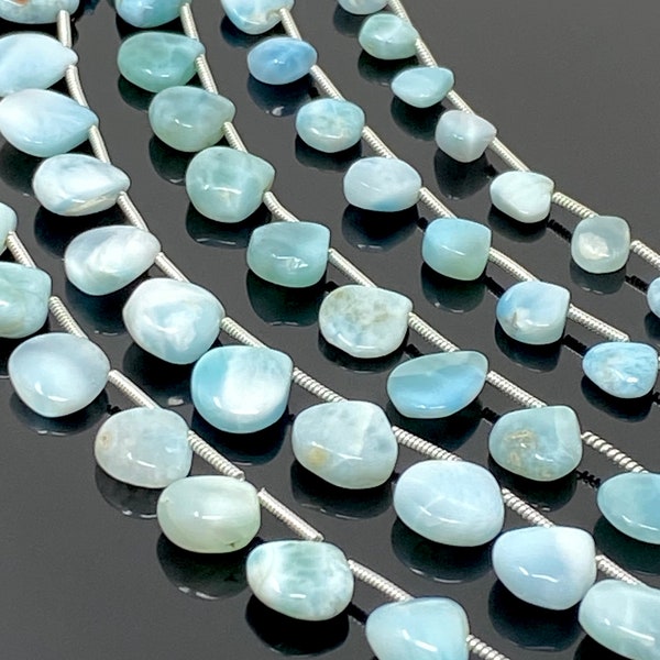 Natural Larimar Beads Gemstone Beads, Larimar Heart Shape Smooth Beads,  Bulk Wholesale Beads for DIY Jewelry Making, 8” Strand