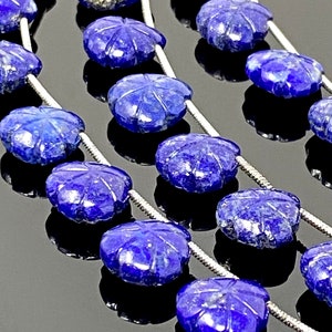 10 Pcs Lapis Lazuli Carved Gemstone Beads, Natural Lapis Lazuli Flower Carving Heart Shape Beads for Jewelry Making, 11mm - 12mm