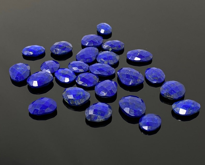 5 Pcs Natural Lapis Lazuli Rose Cut Cabochons Ring Stones 15x11.5mm approx. Loose Gemstones 10x8mm