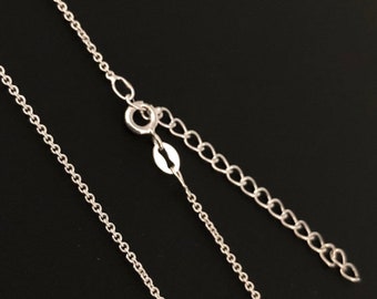 Cadena de collar de plata de ley, cadena de eslabones de plata de 1,5 mm, hallazgos de joyería, suministros de fabricación de joyas de bricolaje al por mayor, cadena extensora de 18" más 2"