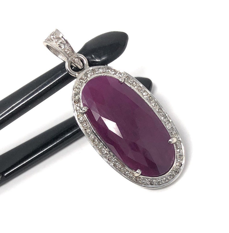 Genuine Ruby Jewelry Gifts for Her Natural Ruby Diamond Pendant Sterling Silver Pendant Pave Diamond Pendant Gemstone Pendant