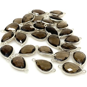 6Pcs/ 10Pcs Smokey Quartz Connectors, Silver Plated Gemstone Connectors, Wholesale Jewelry Findings forJewelry Making, Bulk Charms