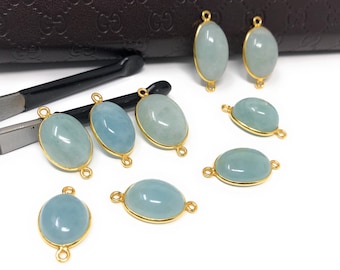 Natural Aquamarine Connectors, Gold Plated Sterling Silver Gemstone Connectors, Jewelry Findings, Jewelry Supplies for Jewelry Making, 1 pc