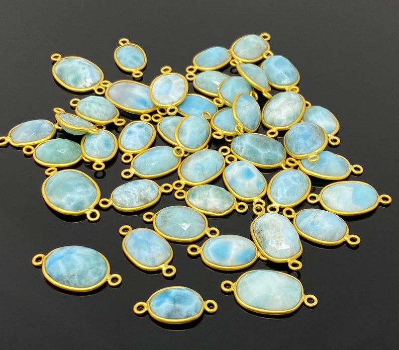 10 Pcs Larimar Connectors Gemstone Connectors DIY Jewelry Making Bulk Wholesale Jewelry Supplies 14K Gold Plated over Sterling Silver