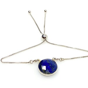 Lapis Lazuli Bar Gemstone Bracelet, Sterling Silver Adjustable Bolo Bracelet, AAA Quality Lapis Lazuli Bracelet, Gifts for Her