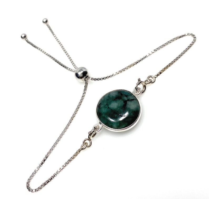 Birthstone Bracelet Gifts for Her Sterling Silver Adjustable Bolo Bracelet Natural Emerald Gemstone Bracelet