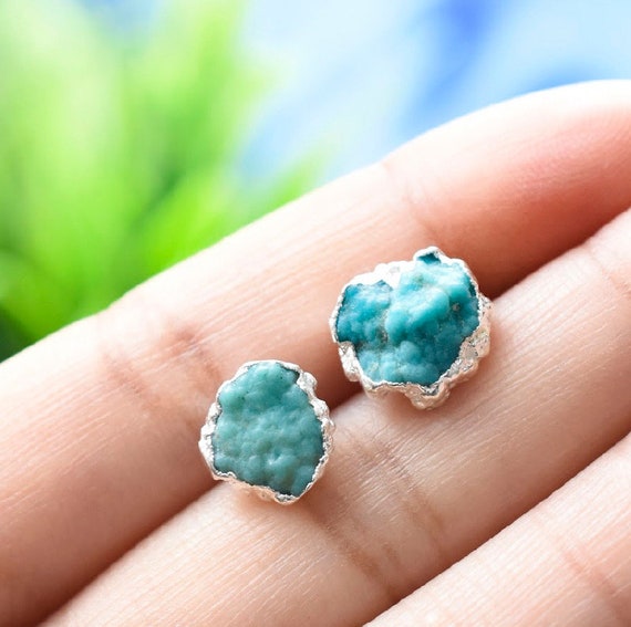 Genuine Raw Turquoise Stud Earrings, December Birthstone Healing