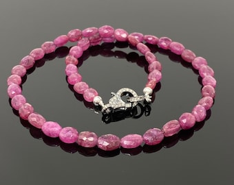 Pink Sapphire Necklace with Pave Diamond Clasp, Healing Spiritual September Birthstone Jewelry, Birthstones & Crystals, Heart Chakra Jewelry