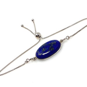 Lapis Lazuli Gemstone Bracelet, Sterling Silver Bolo Bracelet, AAA Quality Lapis Lazuli Bracelet, Gifts for Her