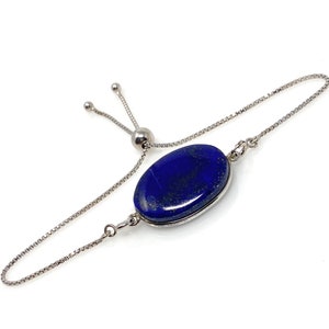 Lapis Lazuli Gemstone Bracelet, Sterling Silver Bolo Bracelet, AAA Quality Lapis Lazuli Bracelet, Gifts for Her