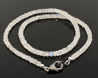 Collar de diamantes pavé de piedra lunar arcoíris de 46 cm, joyería con piedras preciosas de sanación espiritual, collar de cristal para el chakra de la corona, regalo de piedra natal de junio