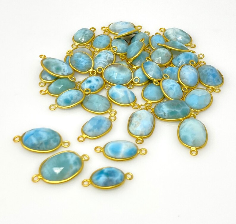 10 Pcs Larimar Connectors Gemstone Connectors DIY Jewelry Making Bulk Wholesale Jewelry Supplies 14K Gold Plated over Sterling Silver