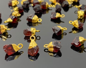 10Pcs Raw Garnet Gemstone Charms, DIY Gold Electroplated Rough Garnet Charms, Bulk Wholesale Jewelry Supplies, 12mm- 15mm