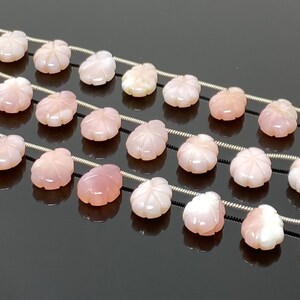 10 Pcs Pink Opal Carved Gemstone Beads, Pink Opal Flower Carving Pear Shape Beads for Jewelry Making, 14x10mm