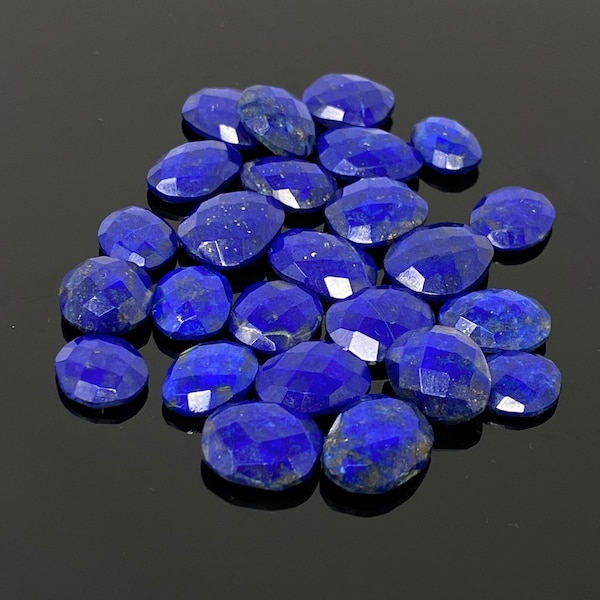 5 Pcs/10 Pcs Natural Lapis Lazuli Rose Cut Cabochons, Loose Gemstones, Ring Stones, 10x8mm - 14x11mm approx.