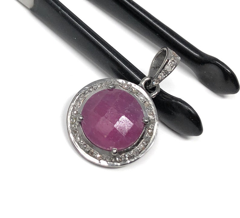 Sterling Silver Pink Sapphire Diamond Pendant Gemstone Pendant Gifts for Her Natural Sapphire Gemstone Jewelry Pave Diamond Pendant