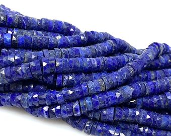 16” Lapis Lazuli Faceted Heishi Beads, Lapis Lazuli Tyre Shape Disc Beads,  Wholesale Bulk Beads AAA Grade, 6mm - 6.5mm