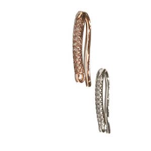 May include: Two jewelry clasps, one in rose gold and one in silver, both with a row of clear cubic zirconia stones.