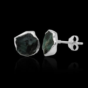 Raw Emerald Stud Earrings, May Birthstone Healing Crystal Rough Gemstone Studs, Rough Gemstone Electroplated Stud Earrings image 4