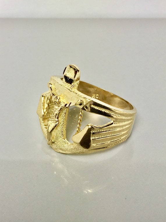 Jesus Christ on cross gold ring/ spiritual gold ring/… Gem