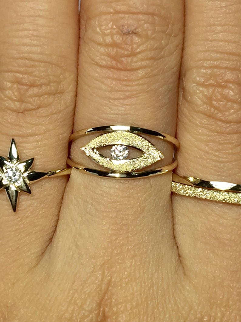 14k 10k Gold Diamond Evil Eye Ring Eye of Horus Ring Gold Etsy